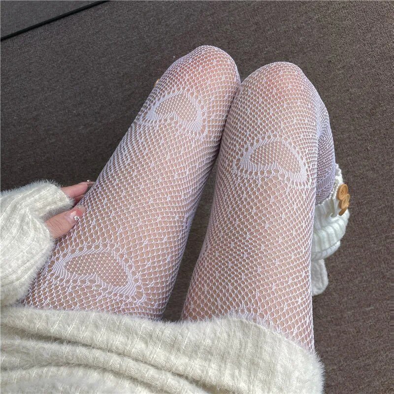 Kawaii Love Heart Mesh Tights - KAWAII LULU