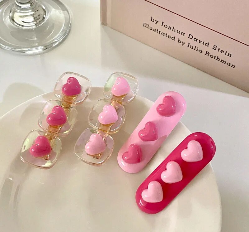 Kawaii Pink Love Heart Hair Clips - KAWAII LULU