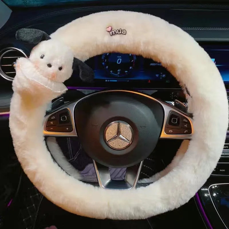 Fluffy Steering Wheel Cover Cartoon Kawaii Steering Wheel Cover Car Stuff  for Women 