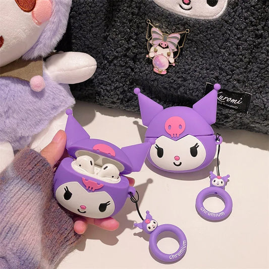 Kawaii Kuromi Purple AirPods Case with Keyring