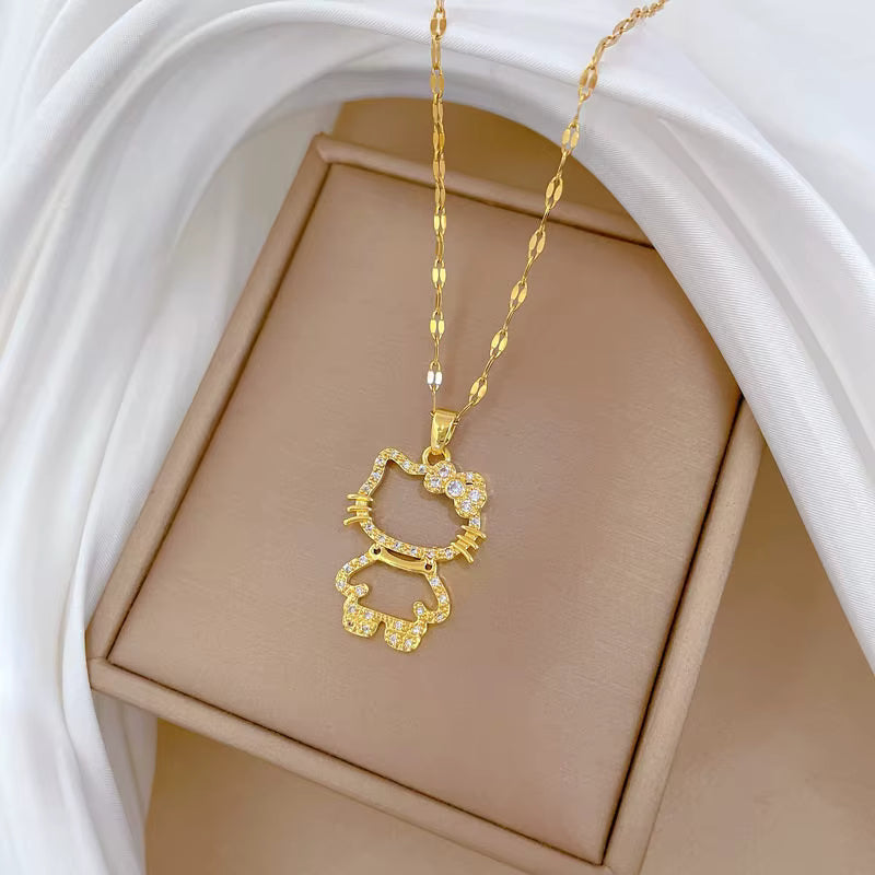 Kawaii Hello Kitty Crystal Pendant Necklace