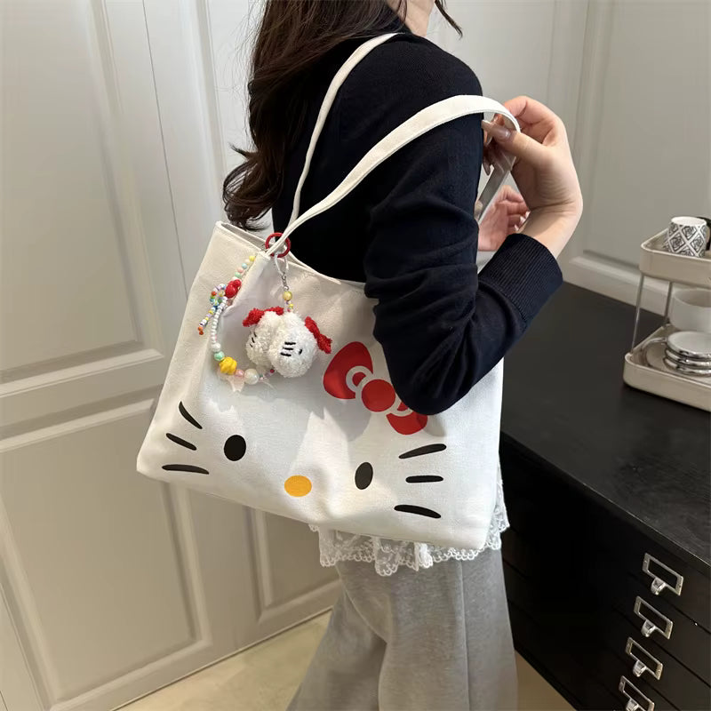 Kawaii Hello Kitty Canvas Shoulder Bag (Black & White)