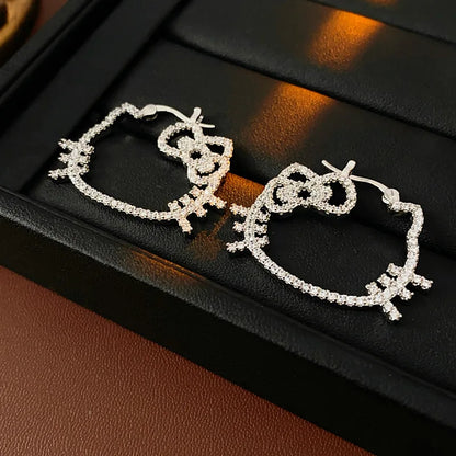Kawaii Sparkle Kitty Hoop Earrings