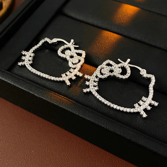 Kawaii Sparkle Kitty Hoop Earrings