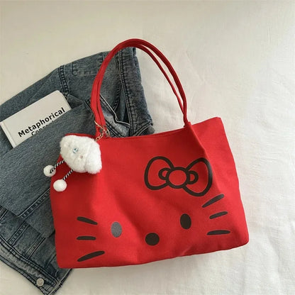 Kawaii Hello Kitty Canvas Shoulder Bag (Black & Red)
