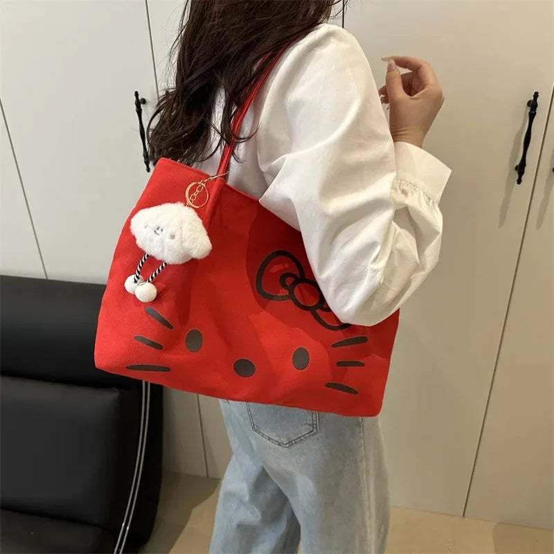 Kawaii Hello Kitty Canvas Shoulder Bag (Black & Red)