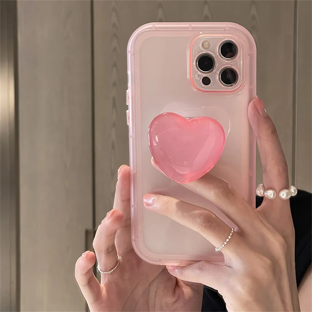 Kawaii Jelly iPhone Case with Love Heart Holder