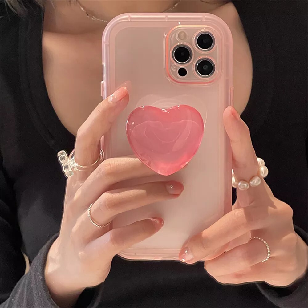 Kawaii Jelly iPhone Case with Love Heart Holder