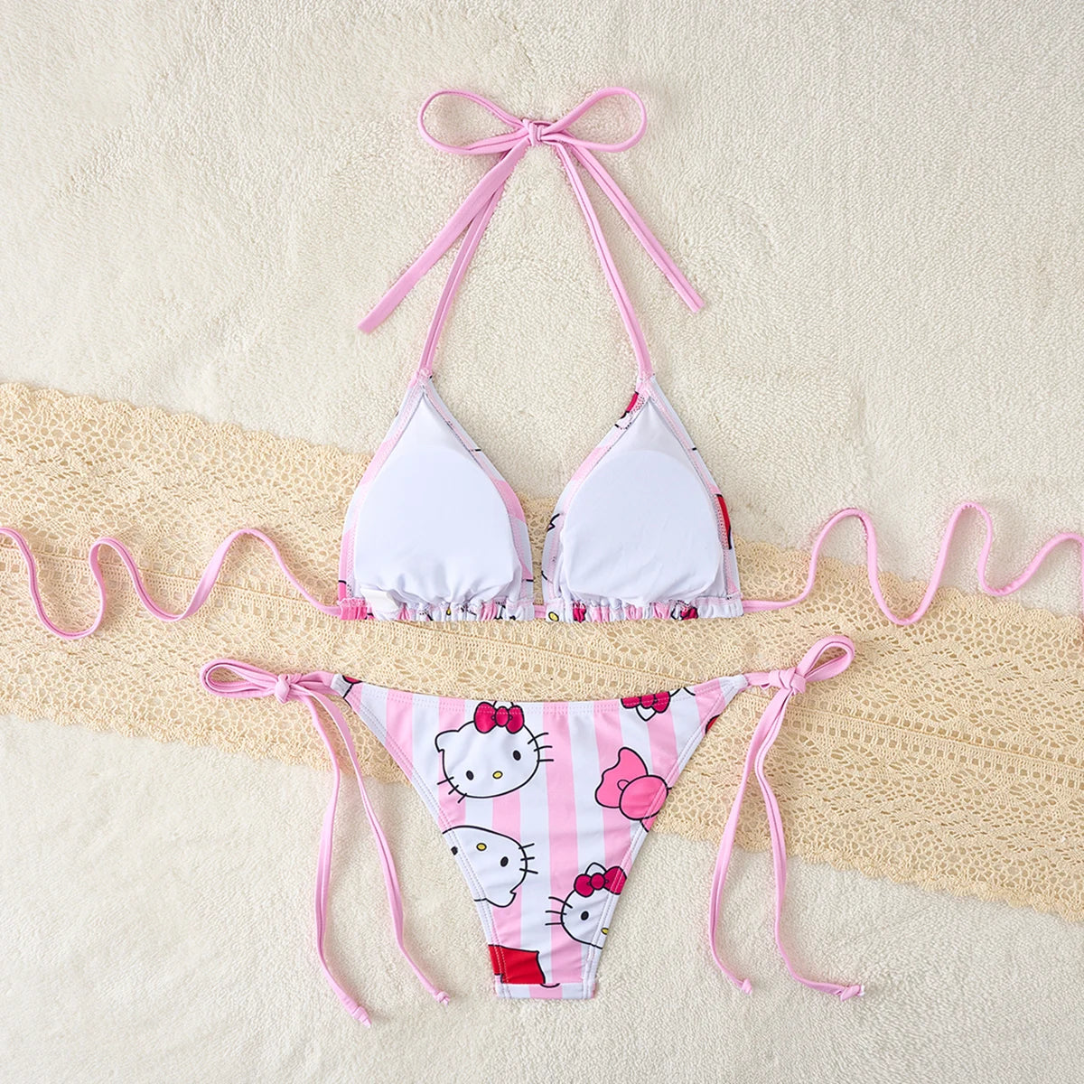 Kawaii Hello Kitty Pink Stripe Bikinis