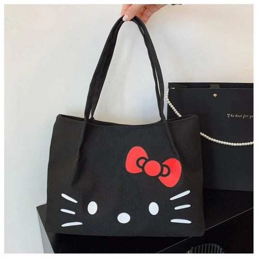 Kawaii Hello Kitty Canvas Shoulder Bag (Black & Red)