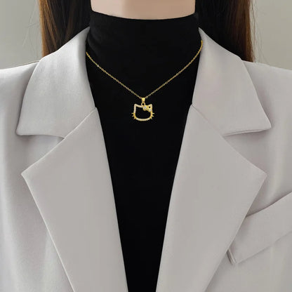 Kawaii Hello Kitty Bling Gold Pendant Necklace