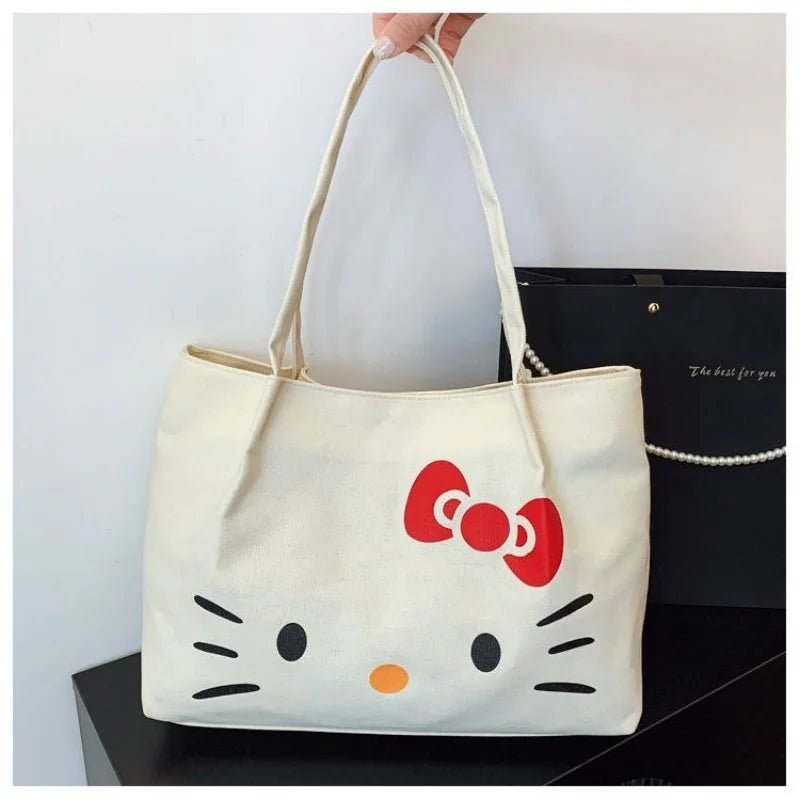 Kawaii Hello Kitty Canvas Shoulder Bag (Black & White)