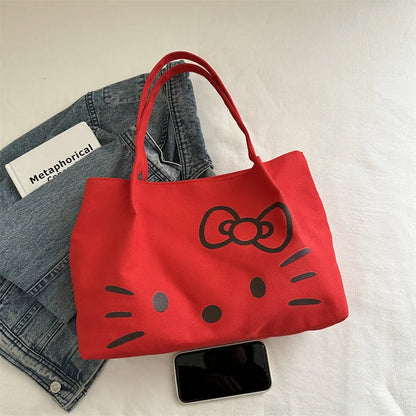 Kawaii Hello Kitty Canvas Shoulder Bag (Black & Red)