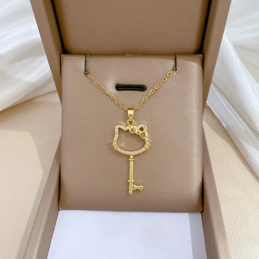 Kawaii Hello Kitty Key Pendant Necklace