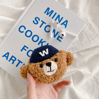 Kawaii Blue Hat Teddy Bear Plush AirPods Case - KAWAII LULU
