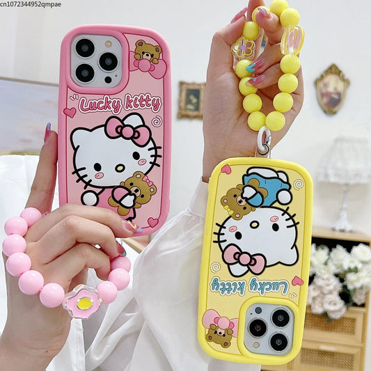 Kawaii Hello Kitty iPhone Case with Beads Bracelet - KAWAII LULU