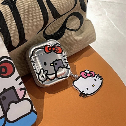 Kawaii Hello Kitty Metal AirPods Case with Pendant - KAWAII LULU